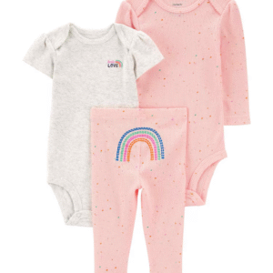 Conjunto longo bebê 3 peças arco-íris multicor