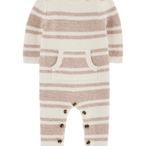 Macacão bebê de tricot com bolso listrado multicor