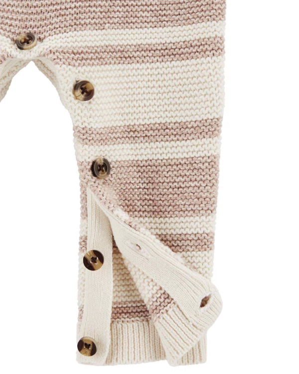 Macacão bebê de tricot com bolso listrado multicor - Imagem 2