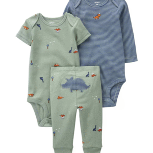 Conjunto longo bebê 3 peças mini dinos verde