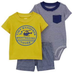 Conjunto curto bebê 3 peças listrado multicor