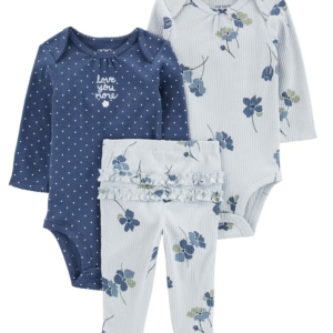 Conjunto longo bebê 3 peças floral multicor