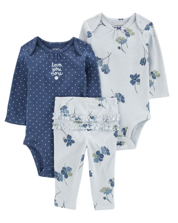 Conjunto longo bebê 3 peças floral multicor