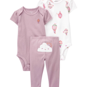 Conjunto longo bebê 3 peças nuvem multicor