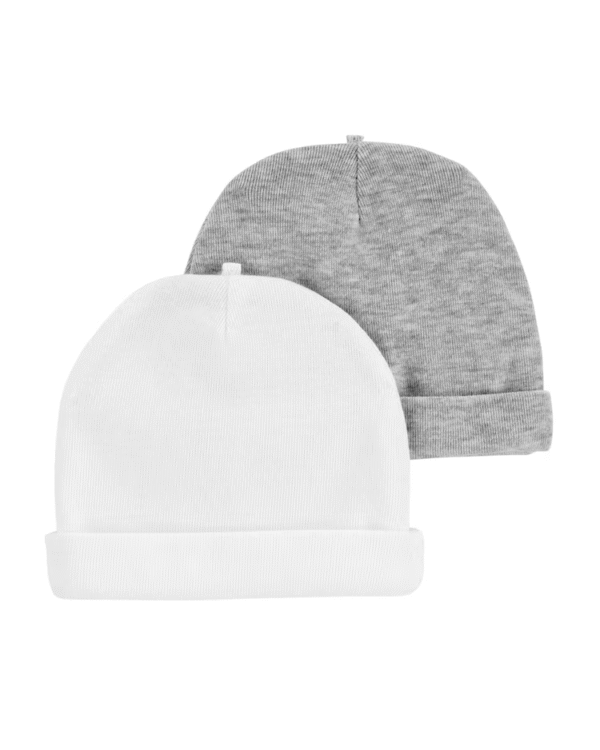Kit touca bebê 4 peças cinza e Branco