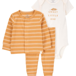 Conjunto longo bebê 3 peças listrado laranja