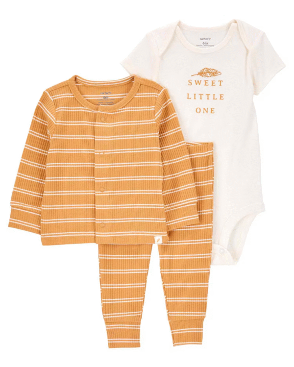 Conjunto longo bebê 3 peças listrado laranja