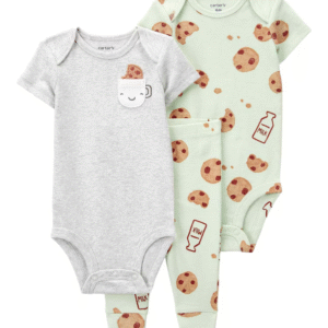 Conjunto longo bebê 3 peças cookies verde