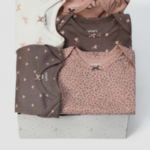 Enxoval bebê body 5 peças floral e animal print + caixa de presente P multicor