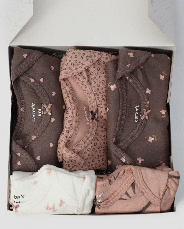 Enxoval bebê body 5 peças floral e animal print + caixa de presente P multicor - Imagem 2