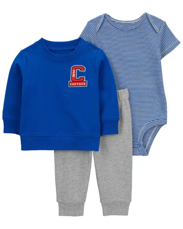 Conjunto longo de moletom bebê 3 peças captain multicor