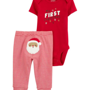Conjunto longo bebê 2 peças meu primeiro Natal vermelho