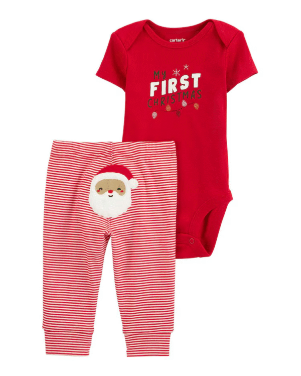 Conjunto longo bebê 2 peças meu primeiro Natal vermelho
