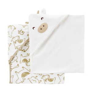 Kit toalha de banho bebê 4 peças vaquinha branco |