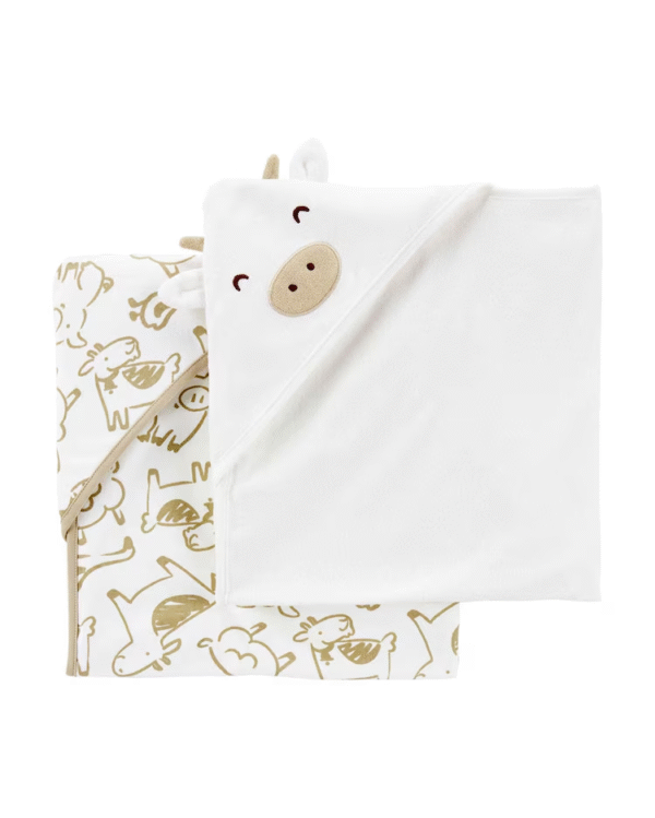 Kit toalha de banho bebê 4 peças vaquinha branco |