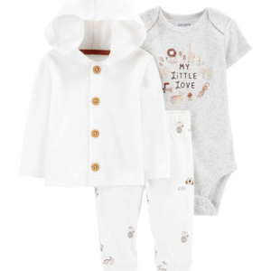 Conjunto longo bebê 3 peças animais branco