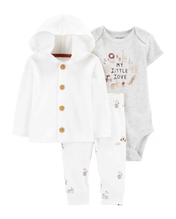 Conjunto longo bebê 3 peças animais branco
