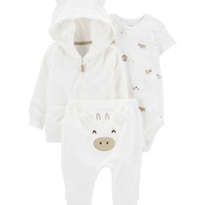Conjunto longo bebê 3 peças fazendinha branco