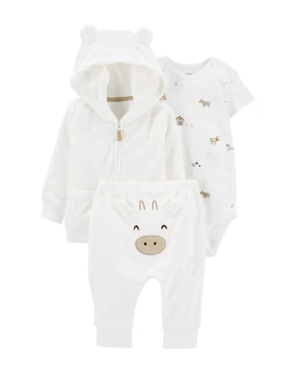 Conjunto longo bebê 3 peças fazendinha branco