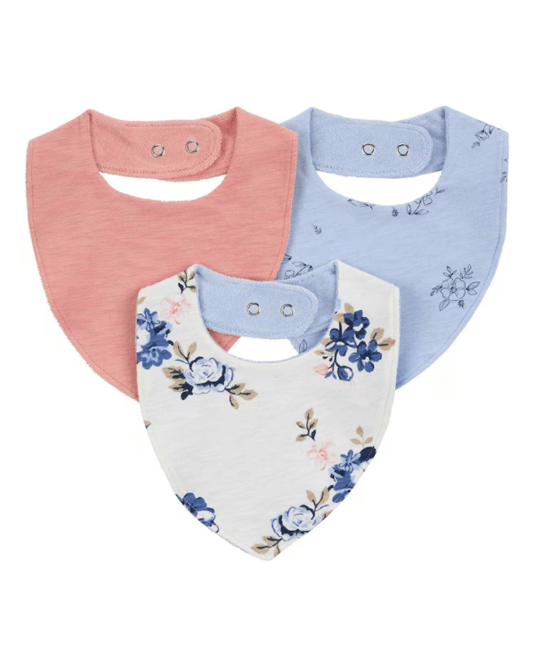 Kit babador bebê 6 peças floral com botões multicor