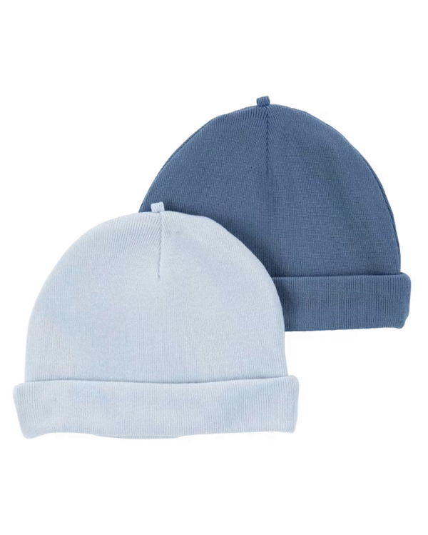 Kit touca bebê 4 peças com dobra azul