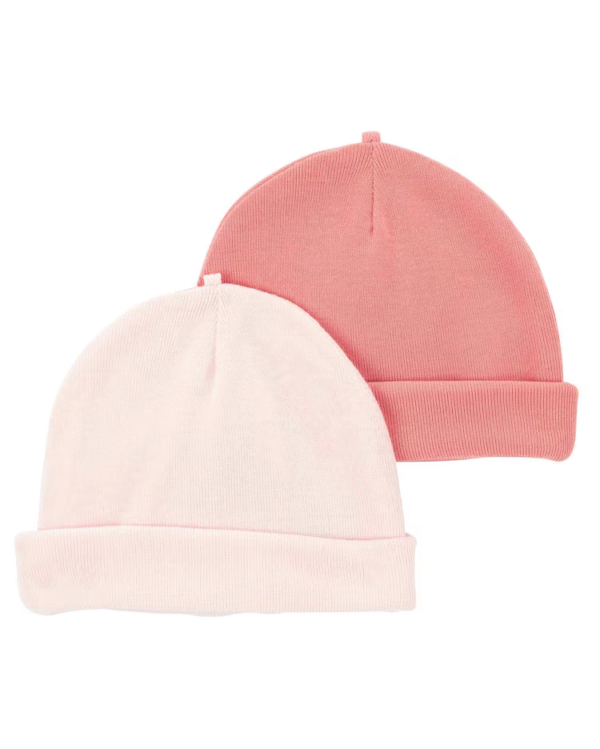 Kit touca bebê 4 peças com dobra Rosa