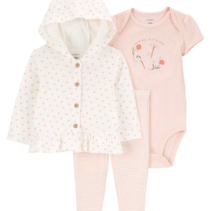 Conjunto longo bebê 3 peças listrada floral multicor