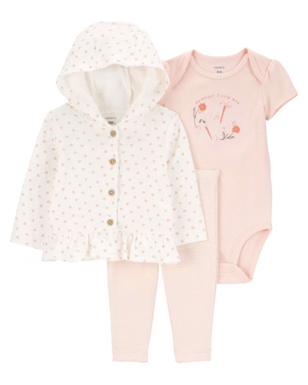 Conjunto longo bebê 3 peças listrada floral multicor