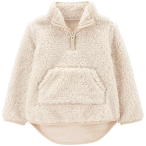 Blusa de sherpa bebê gola alta e bolso bege