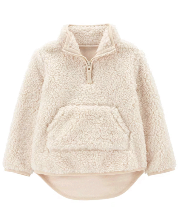 Blusa de sherpa bebê gola alta e bolso bege
